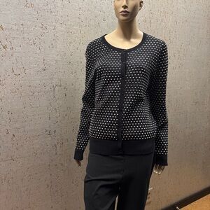 Louie Lucie 20% Wool/80% Cotton Chic Black and White Women's Cardigan